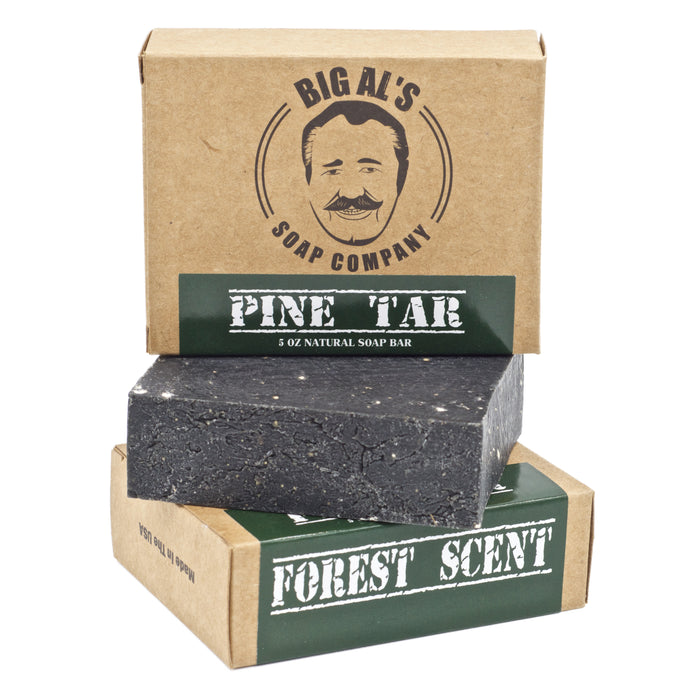 Big Al's black hand-cut Pine Tar soap bar with 
